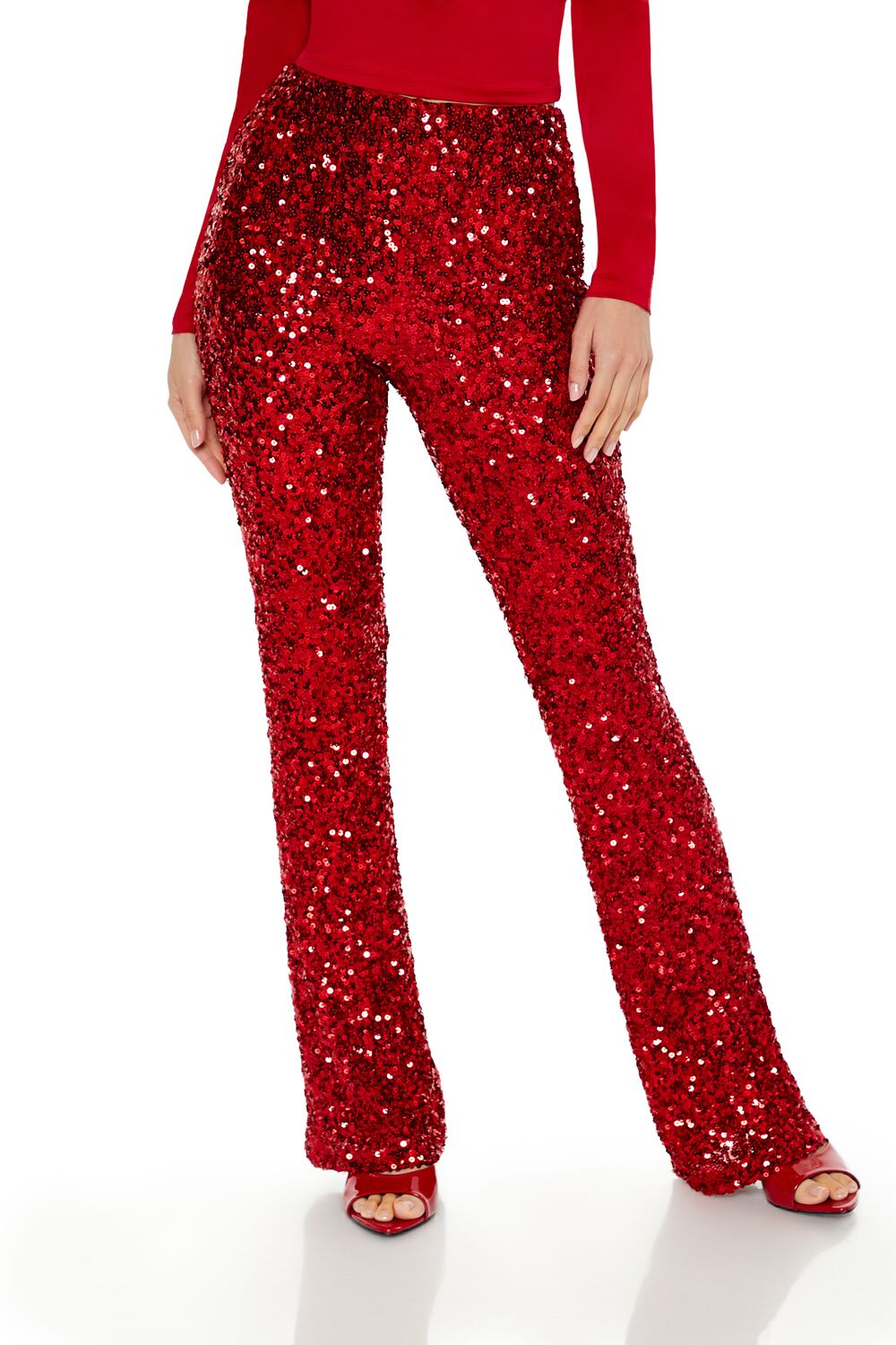 Sequin Mid-Rise Flare Pants - Image 2