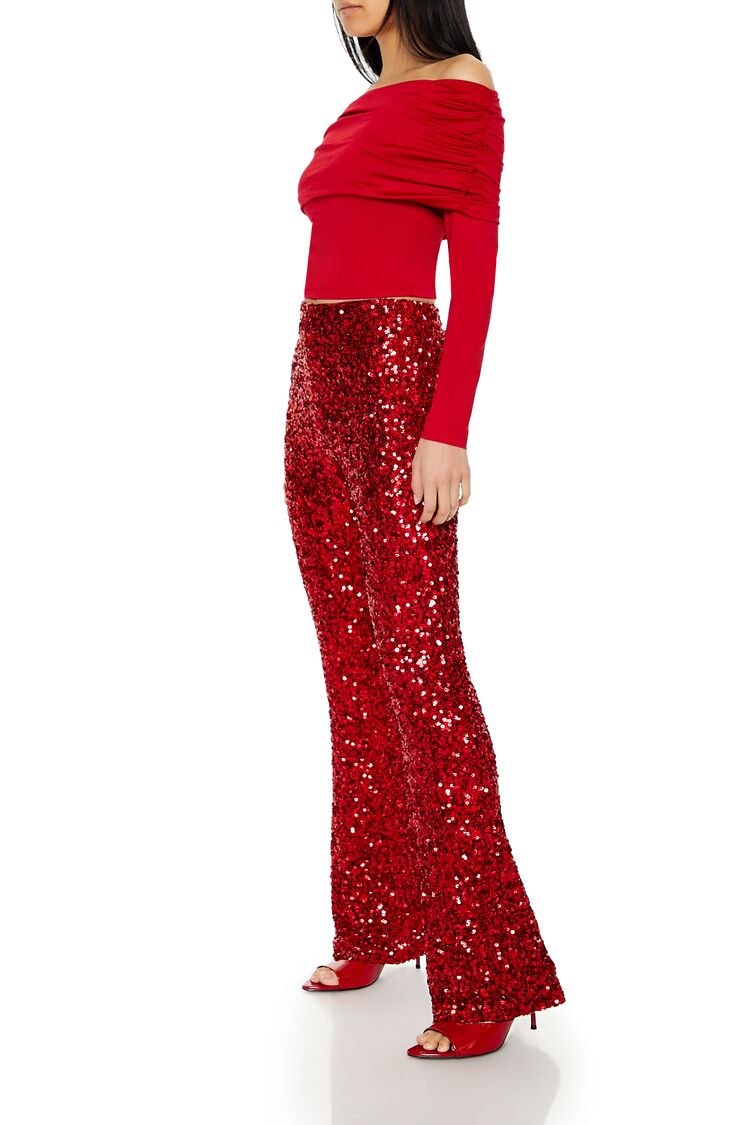 Sequin Mid-Rise Flare Pants - Image 3