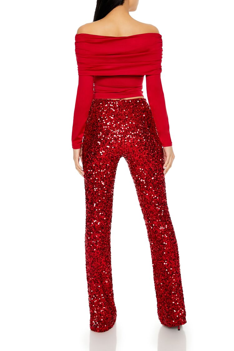 Sequin Mid-Rise Flare Pants - Image 4