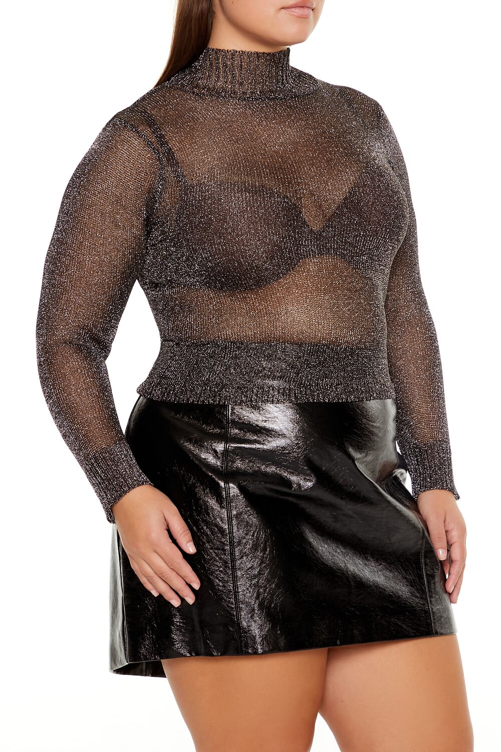 Plus Size Sheer Turtleneck Sweater - Image 4