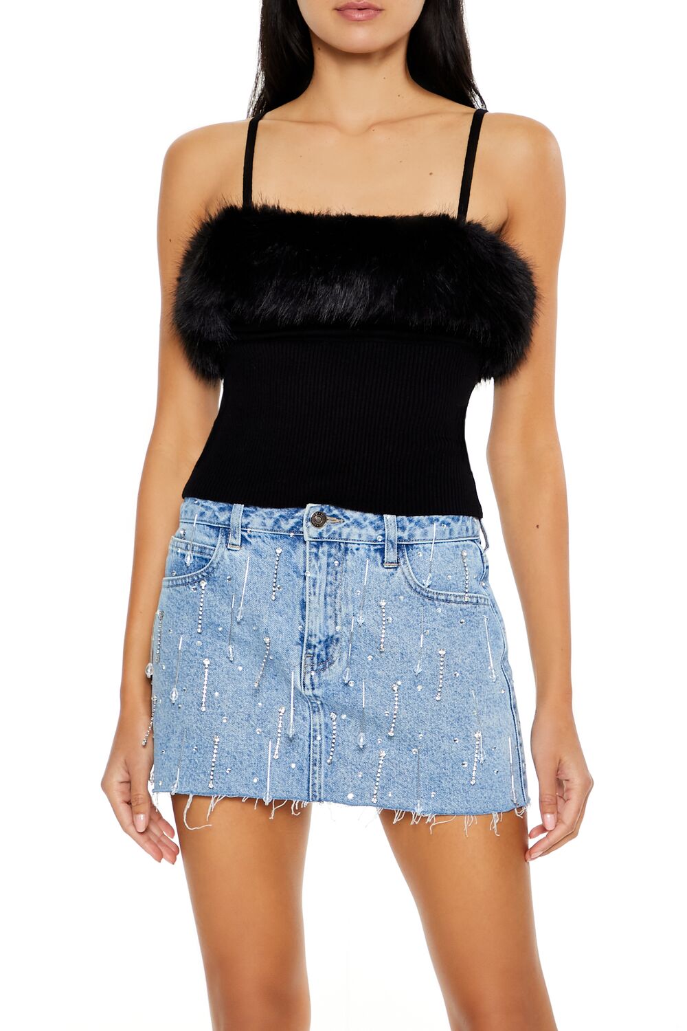 Faux Fur-Trim Sweater-Knit Cami - Image 2