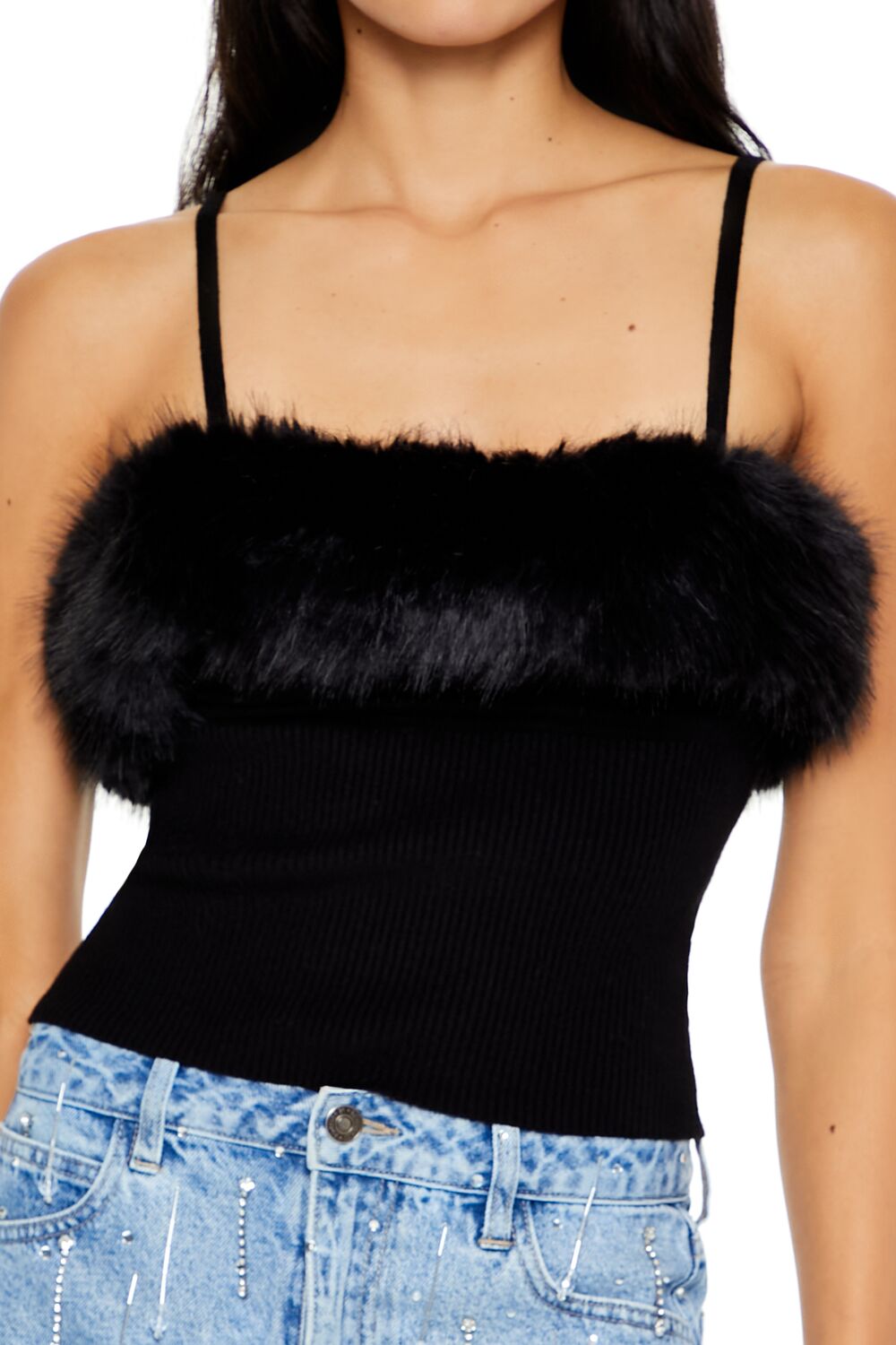 Faux Fur-Trim Sweater-Knit Cami - Image 3