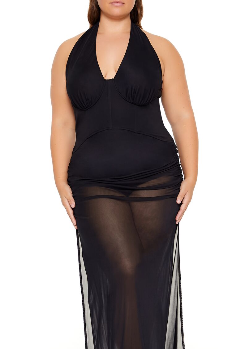 Plus Size Sheer Halter Maxi Dress - Image 2