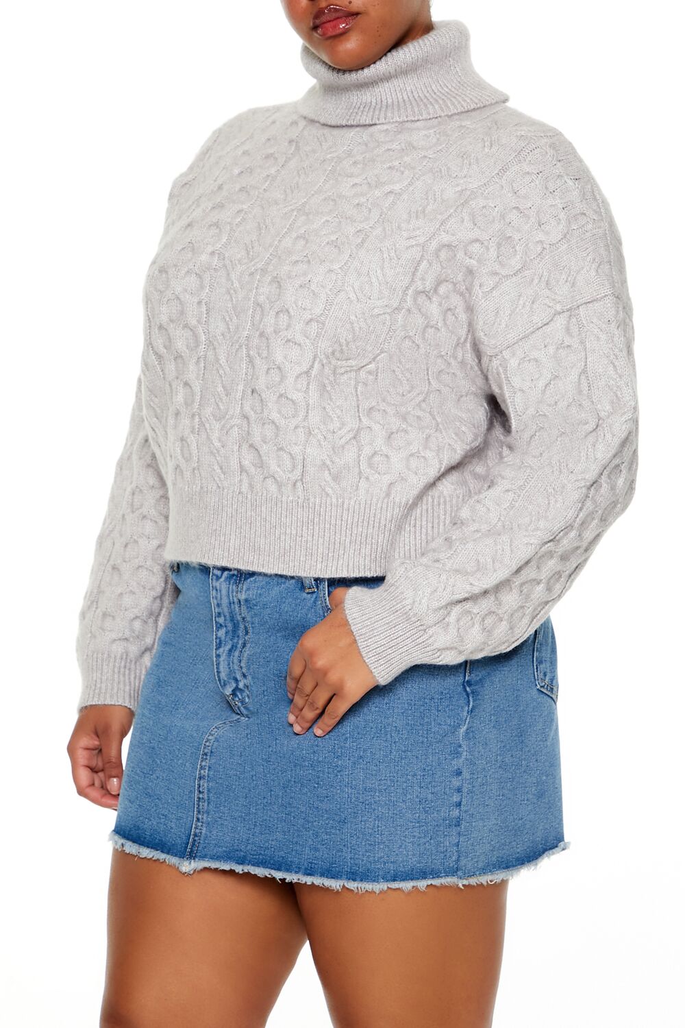 Plus Size Cable Knit Turtleneck Sweater - Image 4