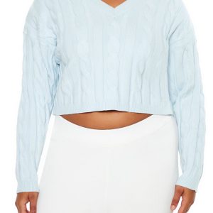 Plus Size Cropped Cable Knit Sweater