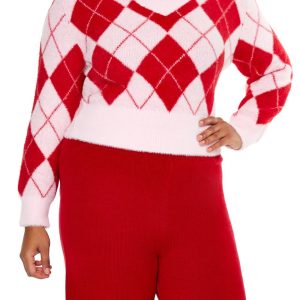 Plus Size Argyle Cropped Sweater
