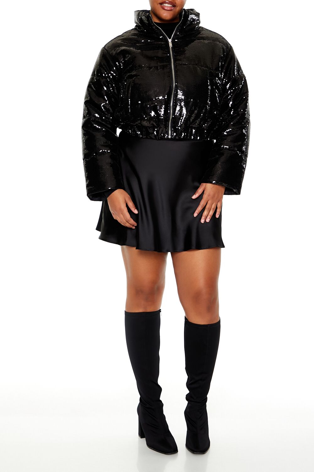 Plus Size Sequin Puffer Jacket - Image 2