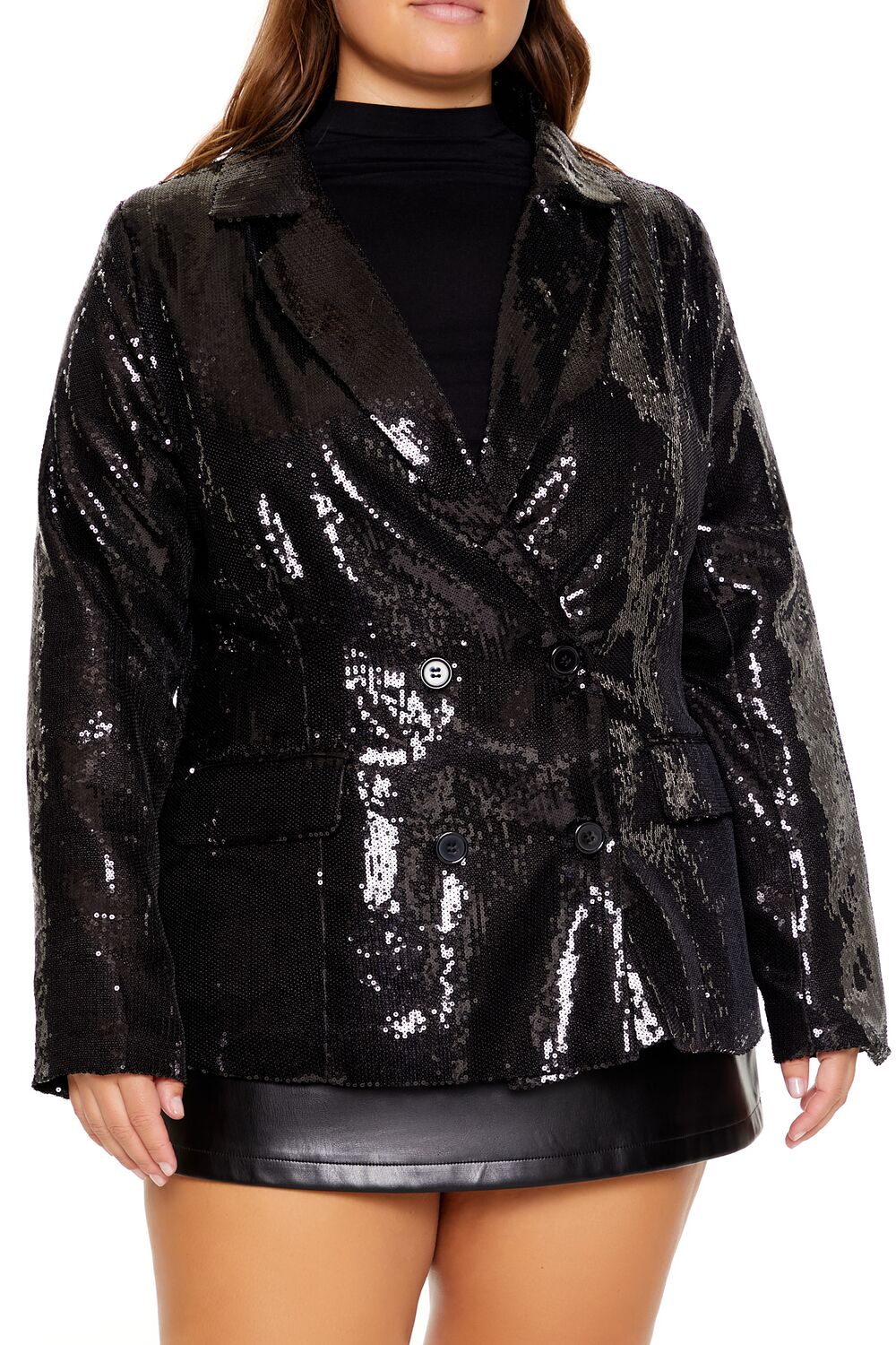 Plus Size Sequin Notched Blazer - Image 3
