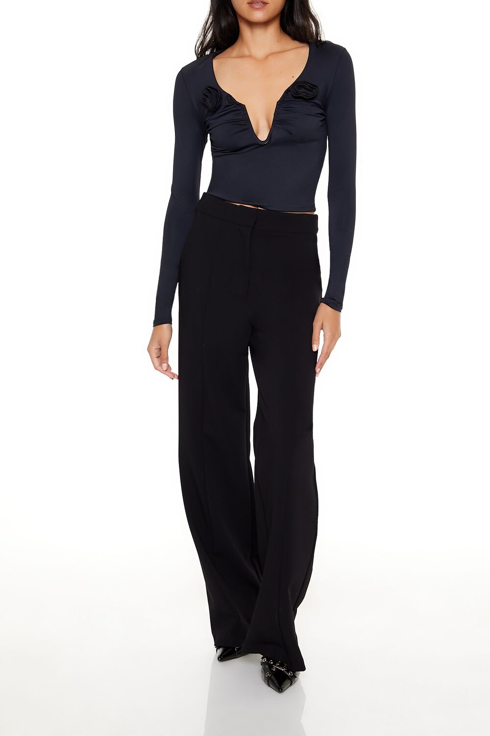 Rosette Long-Sleeve Crop Top - Image 2