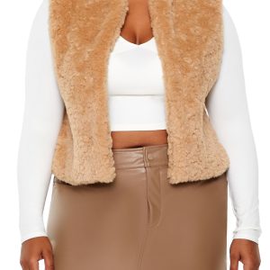 Plus Size Faux Shearling Cropped Vest