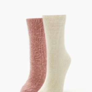 Fuzzy Knit Crew Socks - 2 pack
