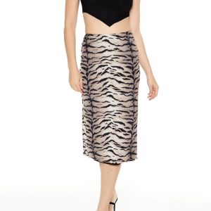 Mesh Tiger Print Midi Skirt