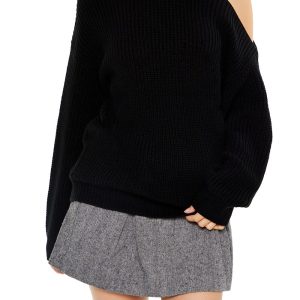 Asymmetrical Open-Shoulder Sweater
