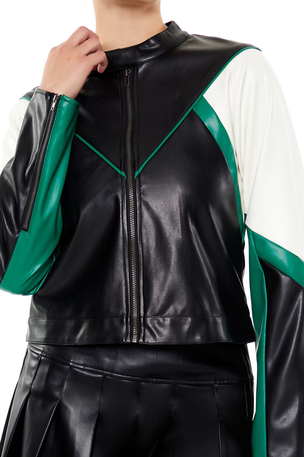 Colorblock Cropped Moto Jacket - Image 3