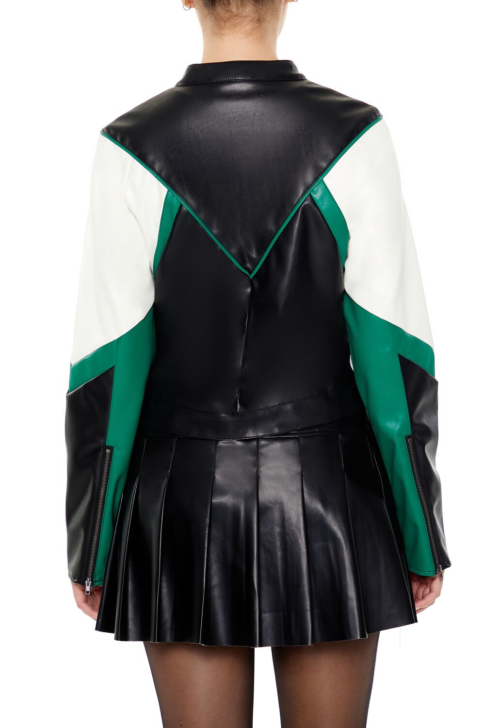 Colorblock Cropped Moto Jacket - Image 5