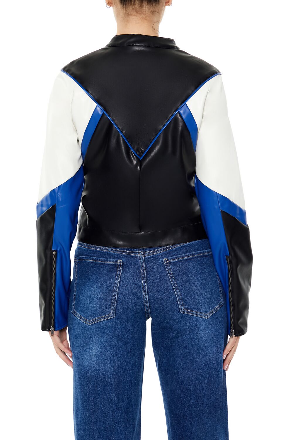 Colorblock Cropped Moto Jacket - Image 10