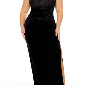 Plus Size Lace & Velour Maxi Dress