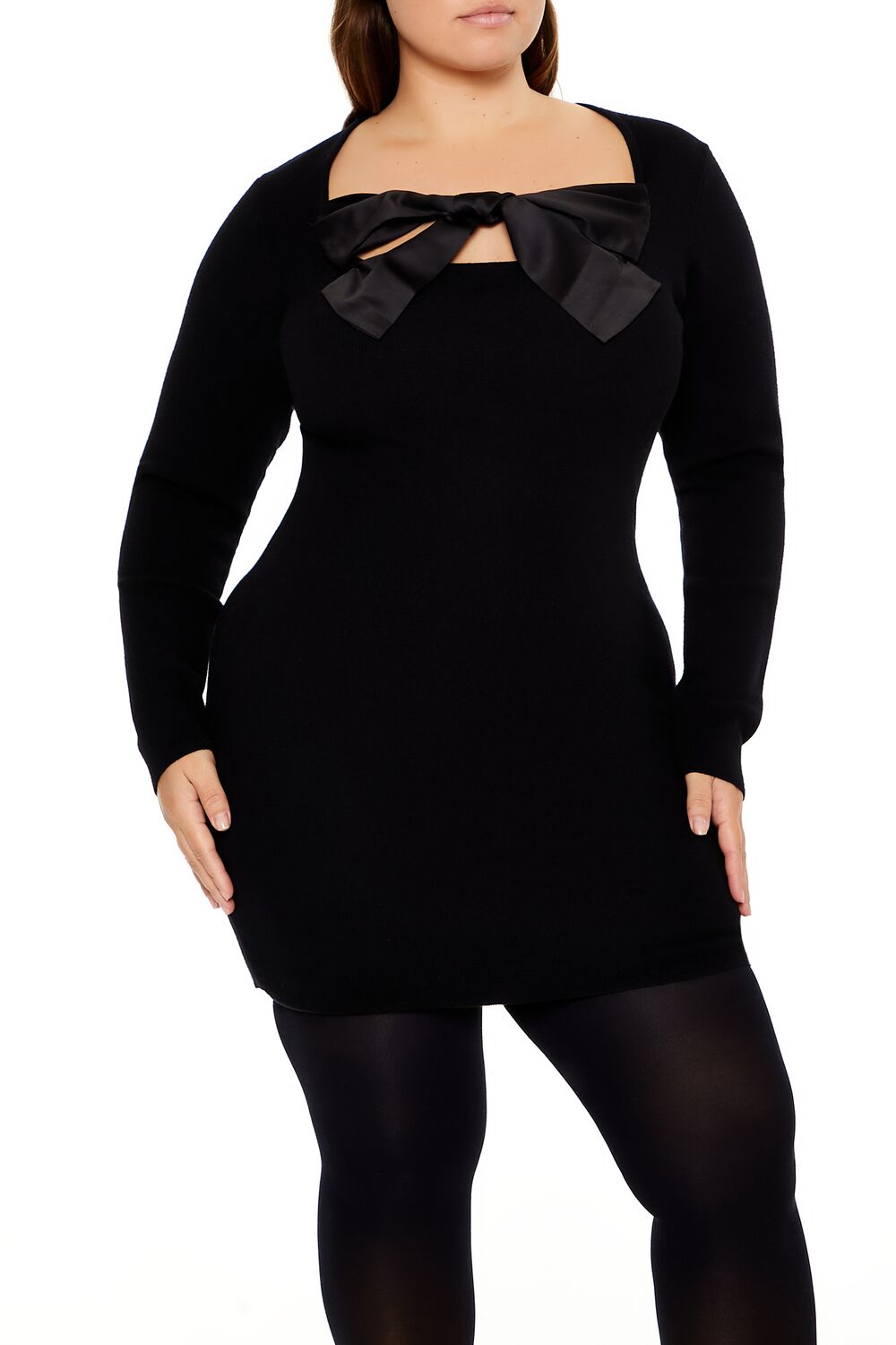 Plus Size Satin Bow Mini Dress - Image 2