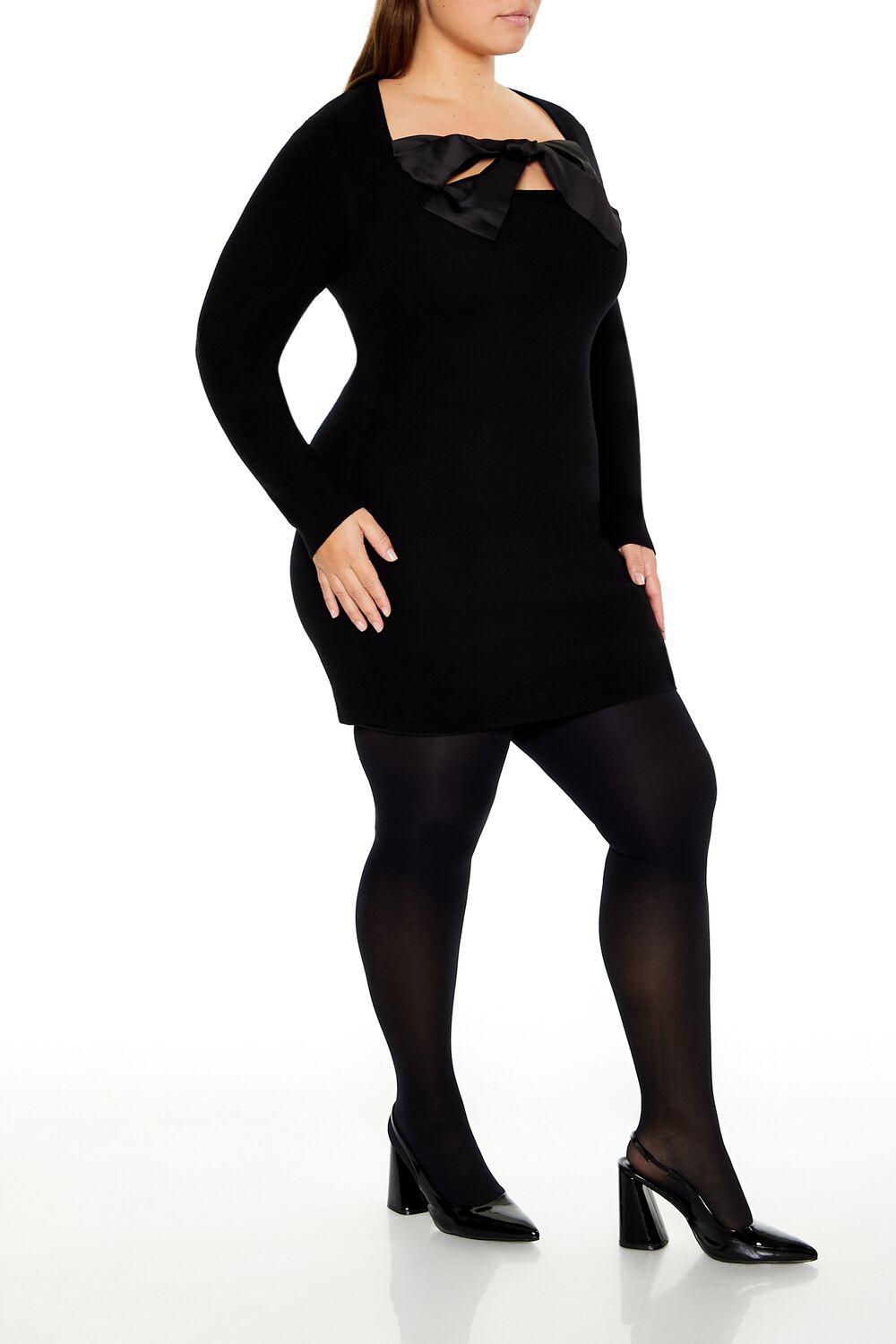 Plus Size Satin Bow Mini Dress - Image 3
