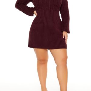 Plus Size Cable Knit Mini Sweater Dress