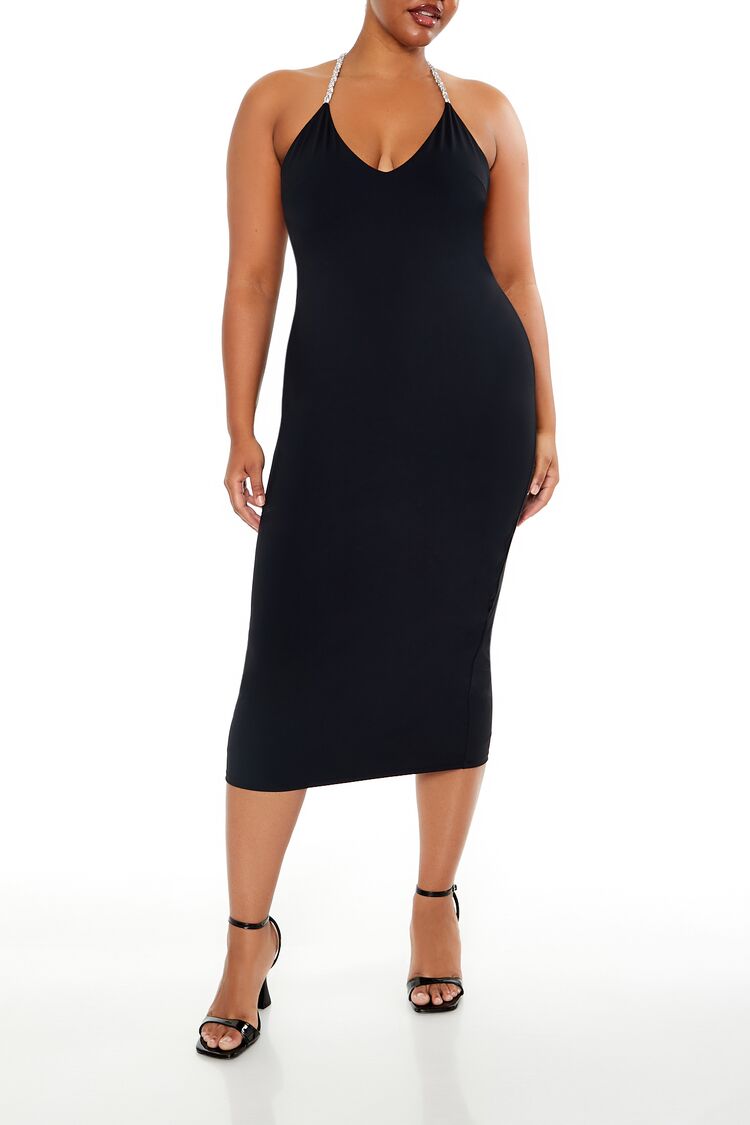 Plus Size Embellished Halter Maxi Dress