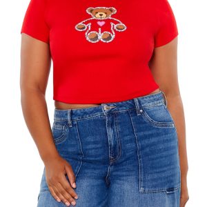Plus Size Sequin Teddy Bear Baby Tee