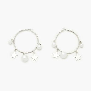 Star & Faux Pearl Hoop Earrings