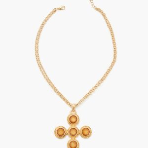 Layered Faux Gem Cross Necklace