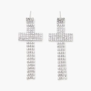 Rhinestone Cross Drop Earrings