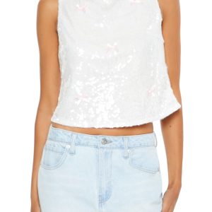Sequin Bow Boxy Crop Top