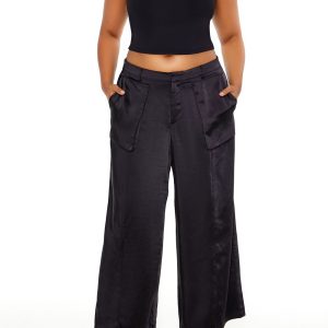 Plus Size Satin Cargo Pants