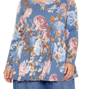 Plus Size Floral Print Flounce Top