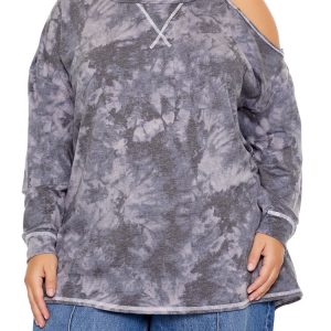 Plus Size Tie-Dye Cutout Oversized Top