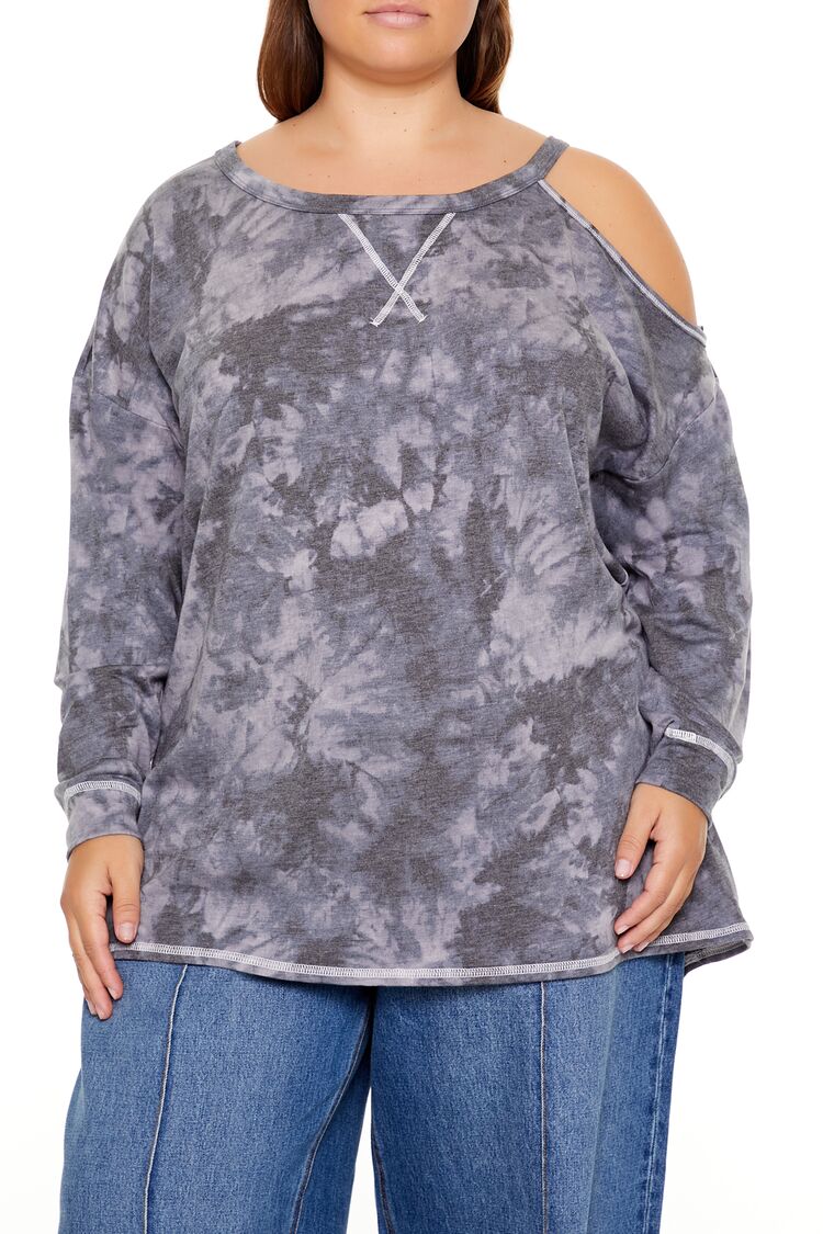 Plus Size Tie-Dye Cutout Oversized Top