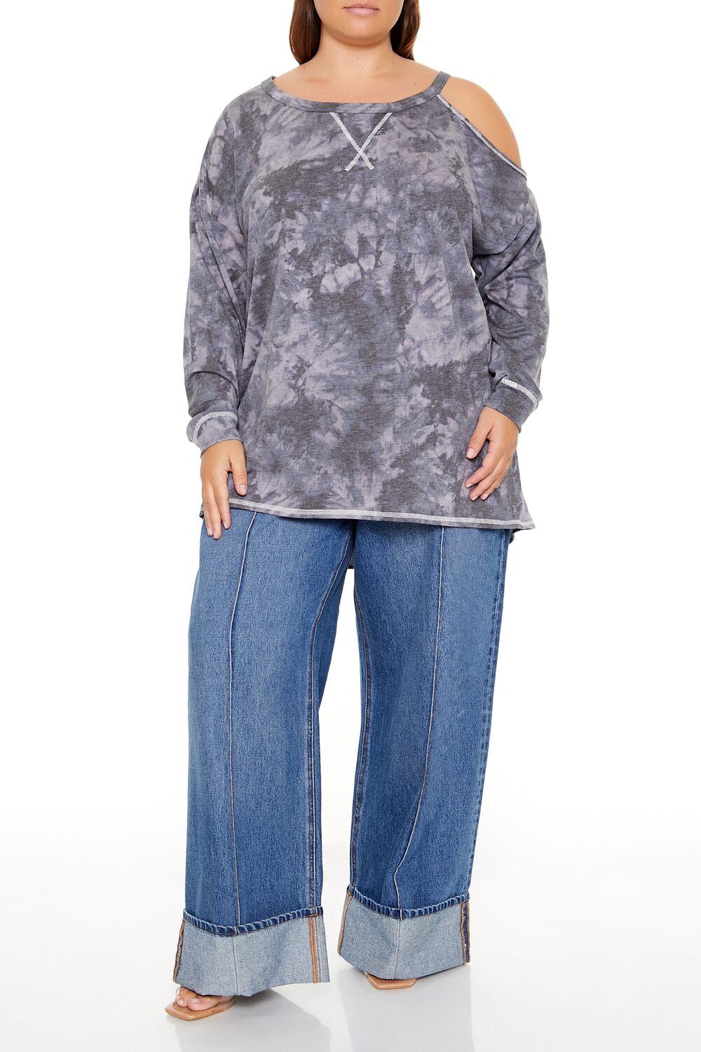 Plus Size Tie-Dye Cutout Oversized Top - Image 2