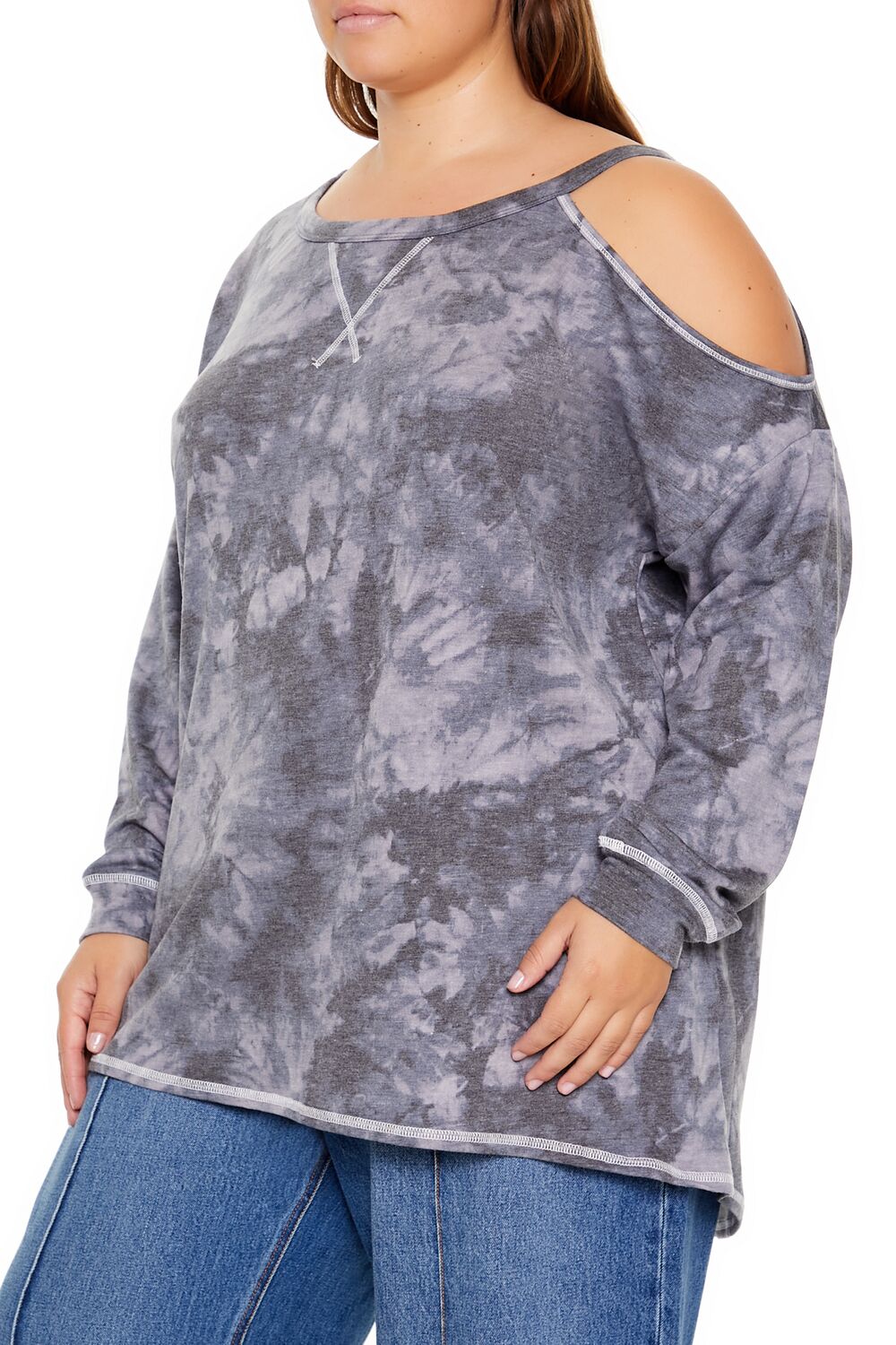 Plus Size Tie-Dye Cutout Oversized Top - Image 4