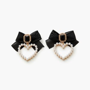 Faux Pearl Heart Drop Earrings