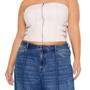 Plus Size Denim Zip-Up Tube Top