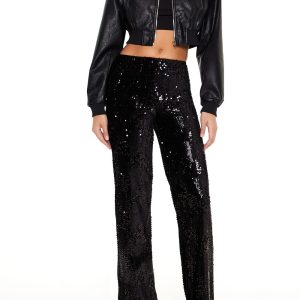 Sequin High-Rise Straight Pants