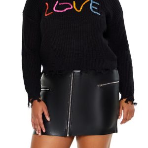 Plus Size Love Embroidered Sweater