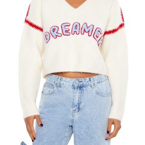 Dreamer Patch Fuzzy Knit Sweater