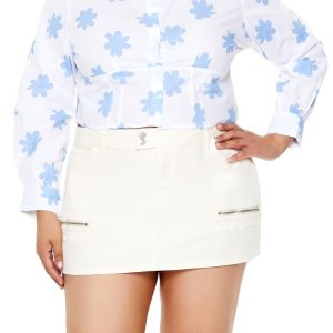 Plus Size Floral Print Cropped Shirt