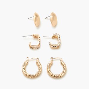 Rhinestone Stud & Hoop Earring Set