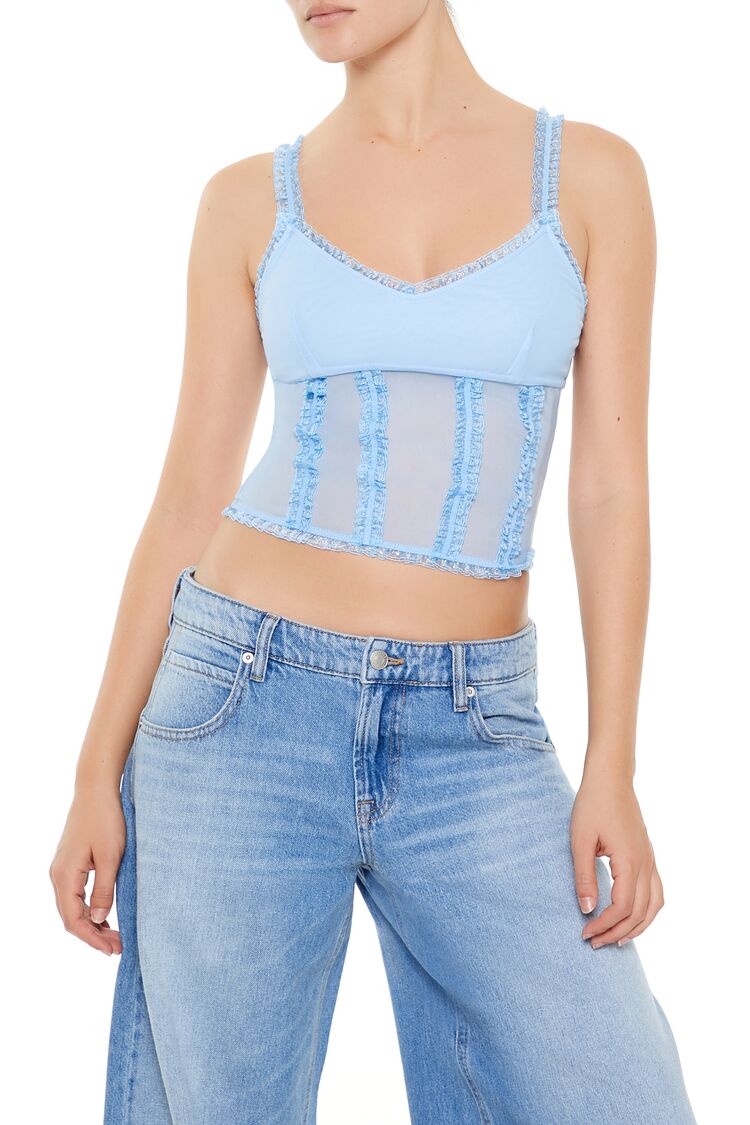 Mesh Ruffle-Trim Cropped Cami - Image 6