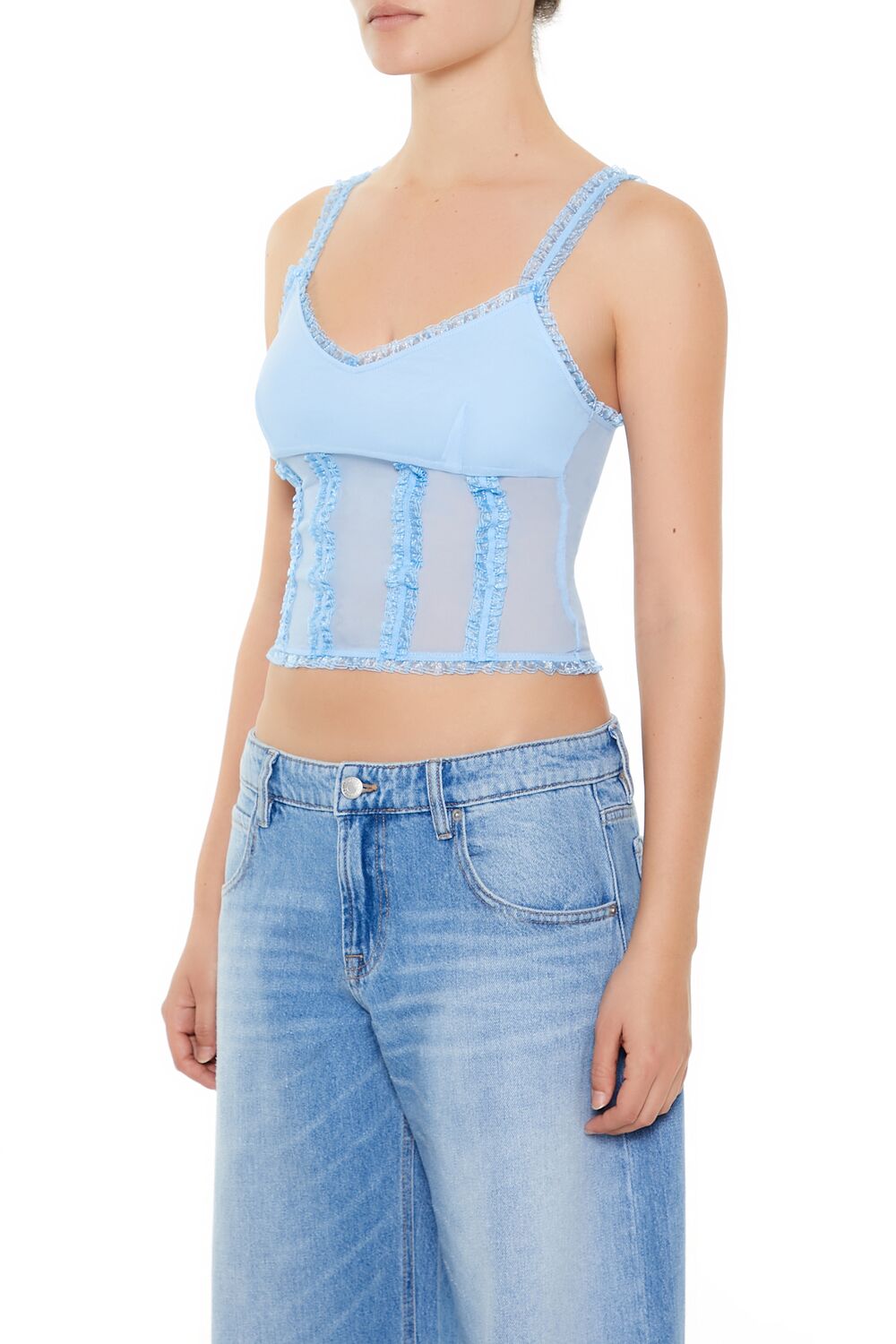 Mesh Ruffle-Trim Cropped Cami - Image 9
