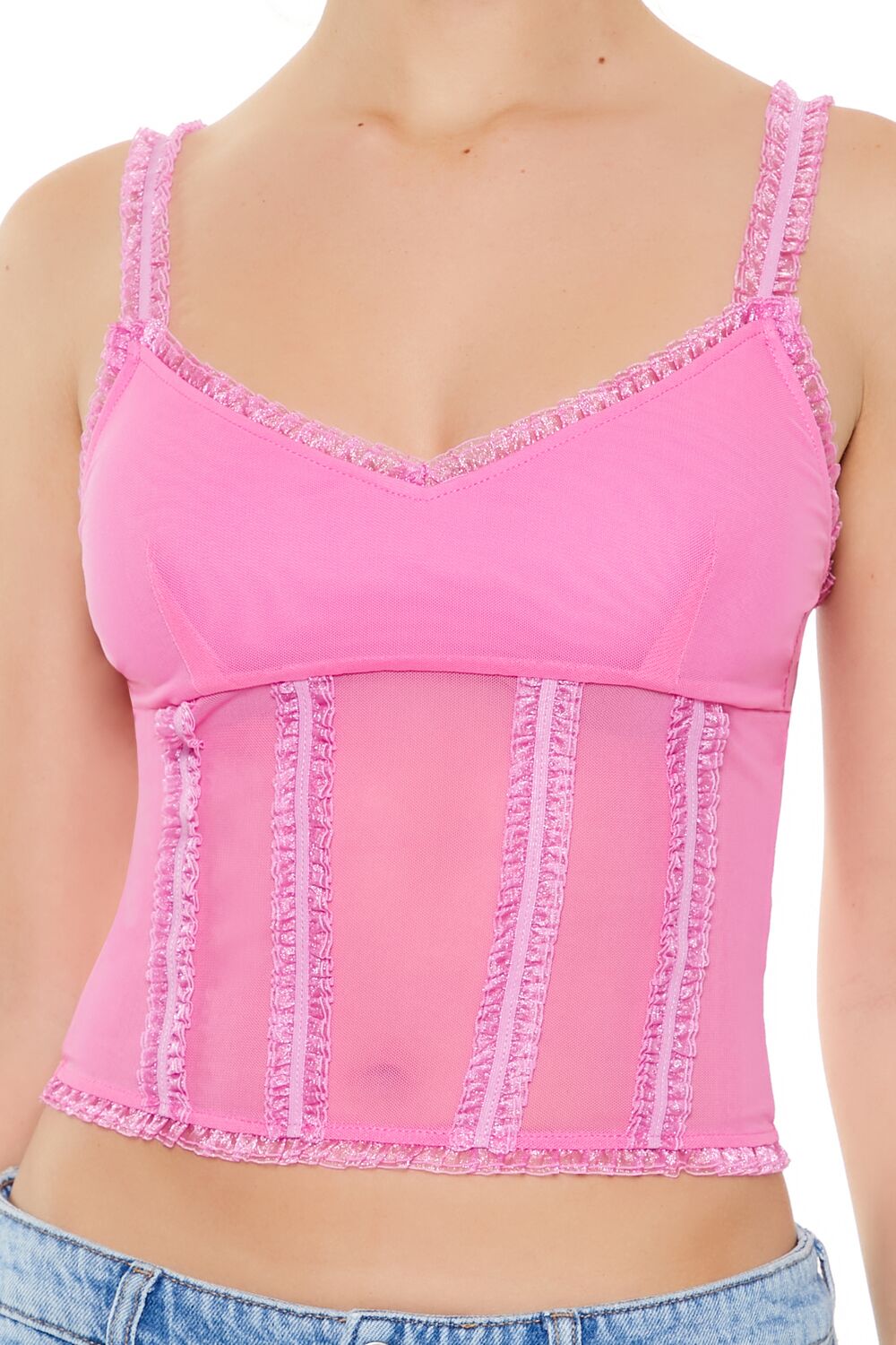 Mesh Ruffle-Trim Cropped Cami - Image 3