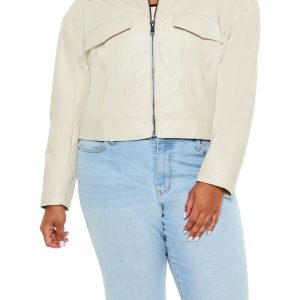 Plus Size Faux Leather Jacket