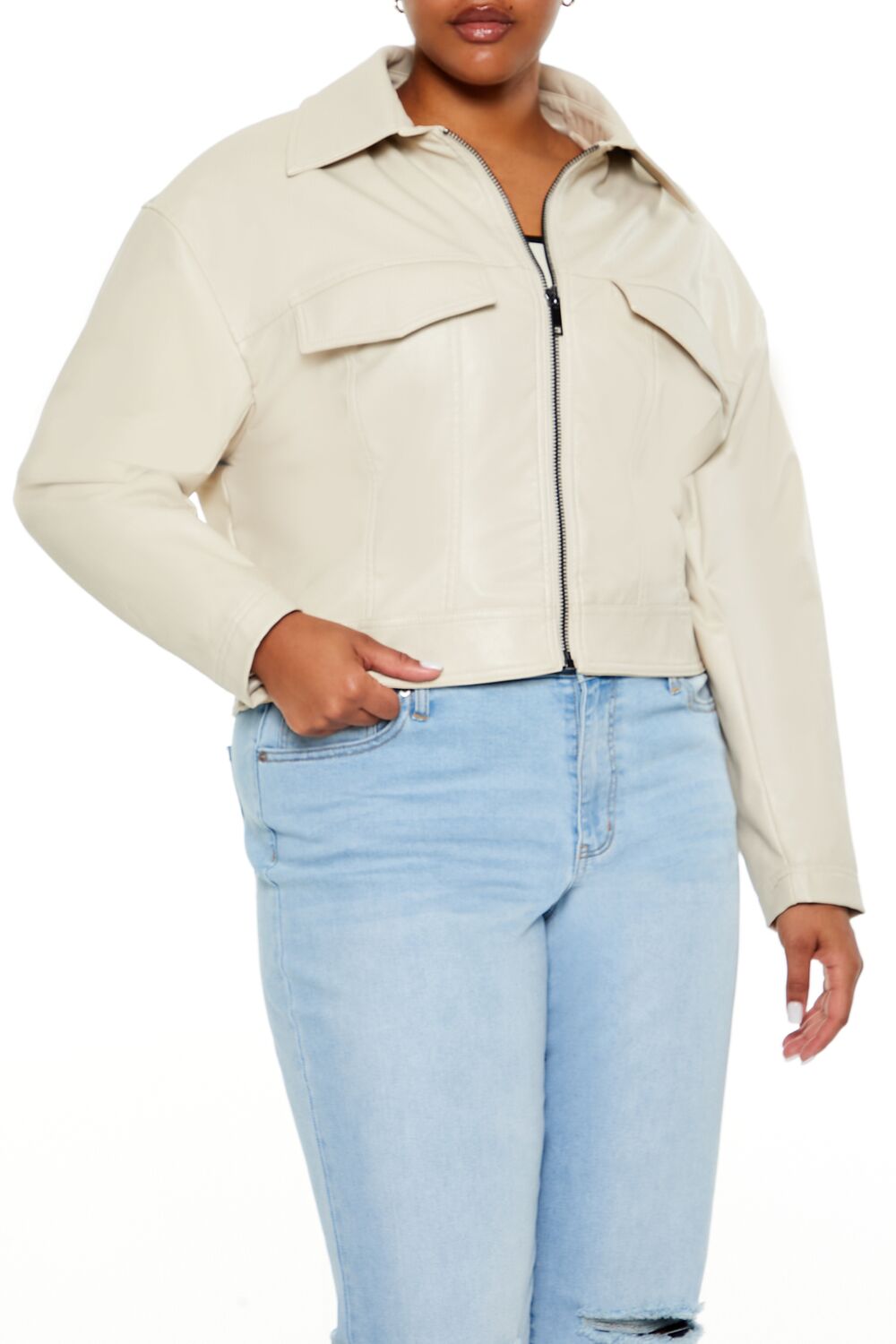 Plus Size Faux Leather Jacket - Image 3