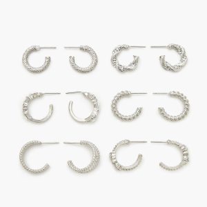 Twisted Rhinestone Hoop Earring Set