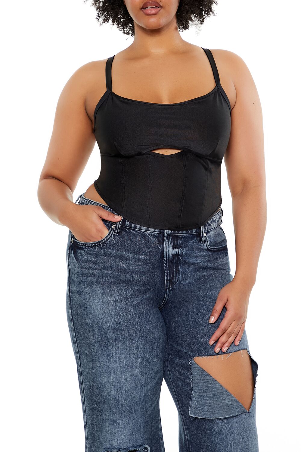Plus Size Cutout Zip-Up Cami